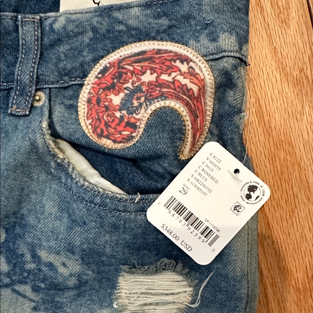 Free People Flying High Patched Jeans We The Free Embroidered Free Birds 29 NWT - Picture 9 of 11